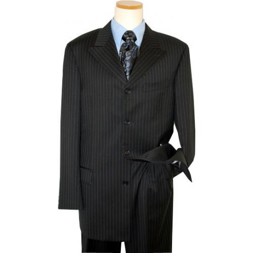 Steve Harvey Collection Black/Sky Blue Pinstripes Super 120's Merino Wool Suit